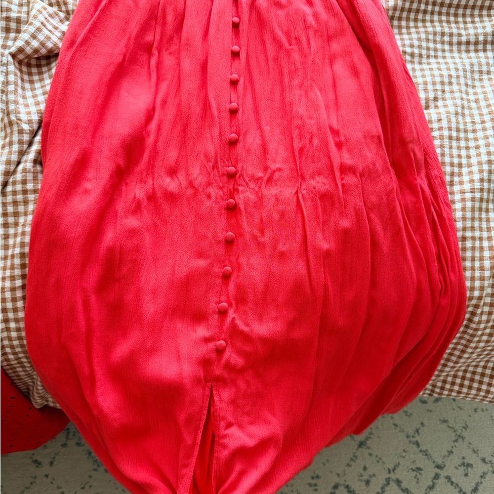 Madewell Cherry Red Button Skirt